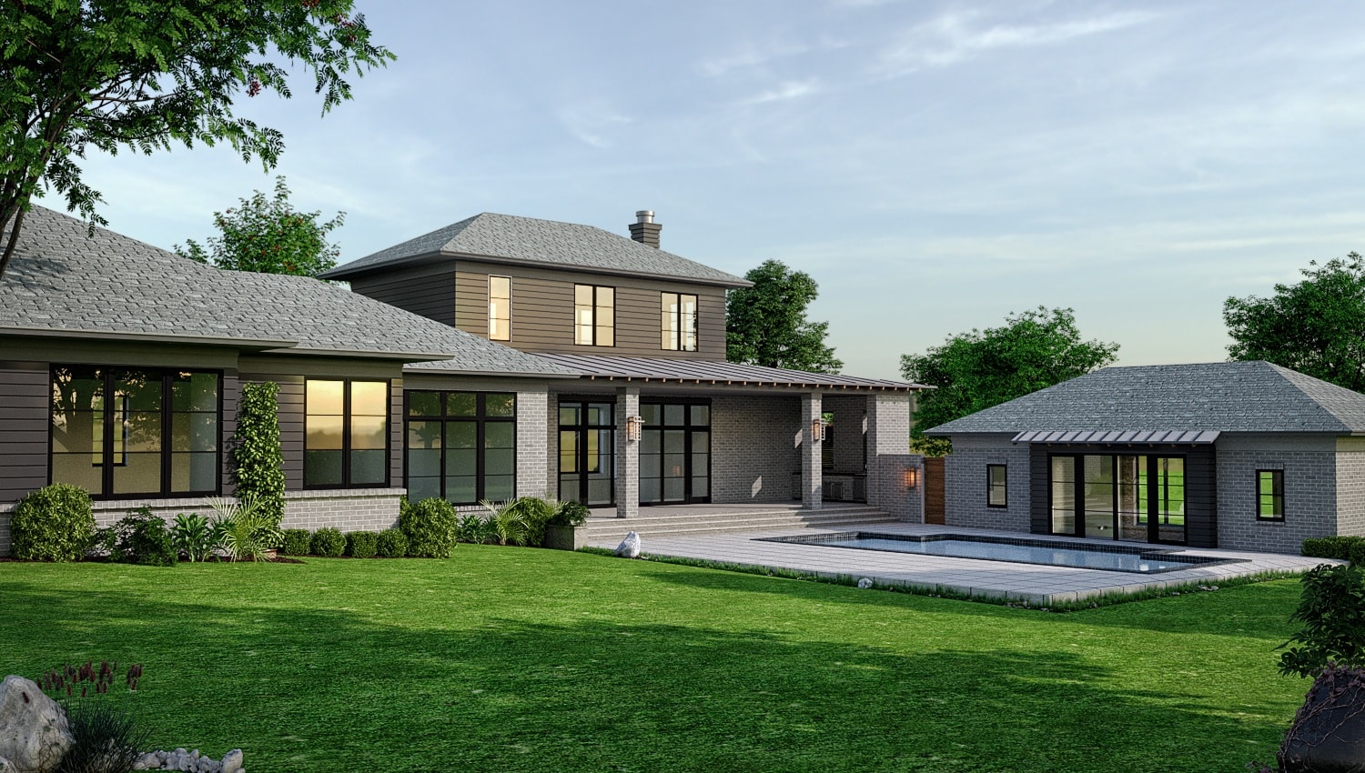Modern House with Pool View Exterior Rendering