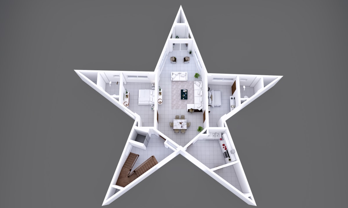Star Style House 3D Floor Plan