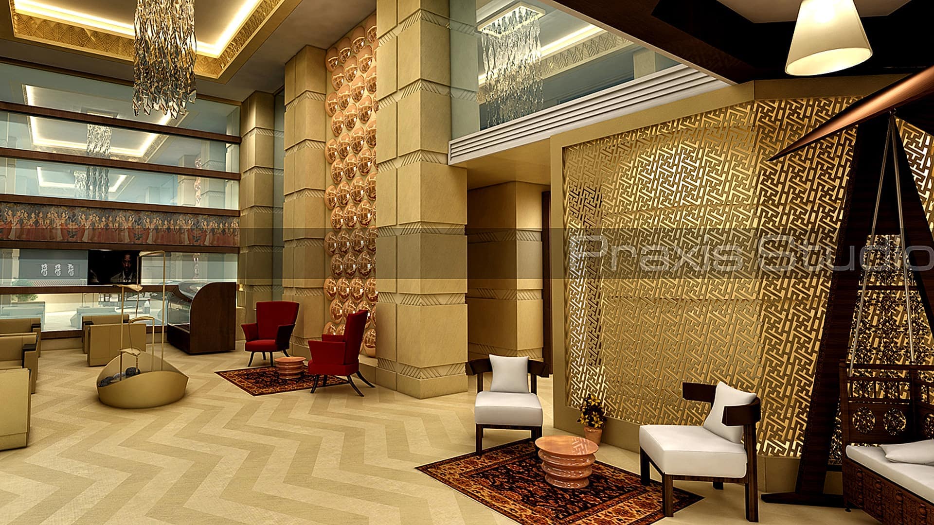 Hotel Lobby Interior 3D Rendering