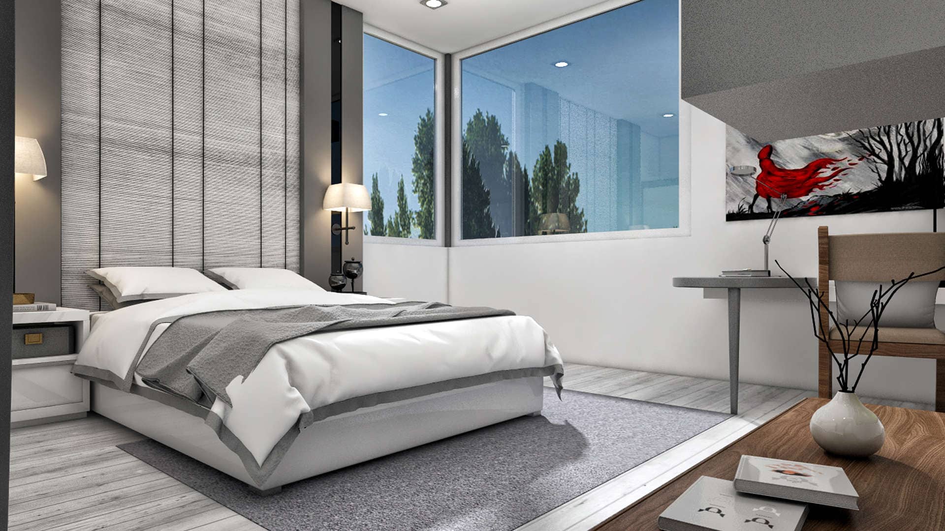 Beautiful and Simple Bedroom Interior Rendering