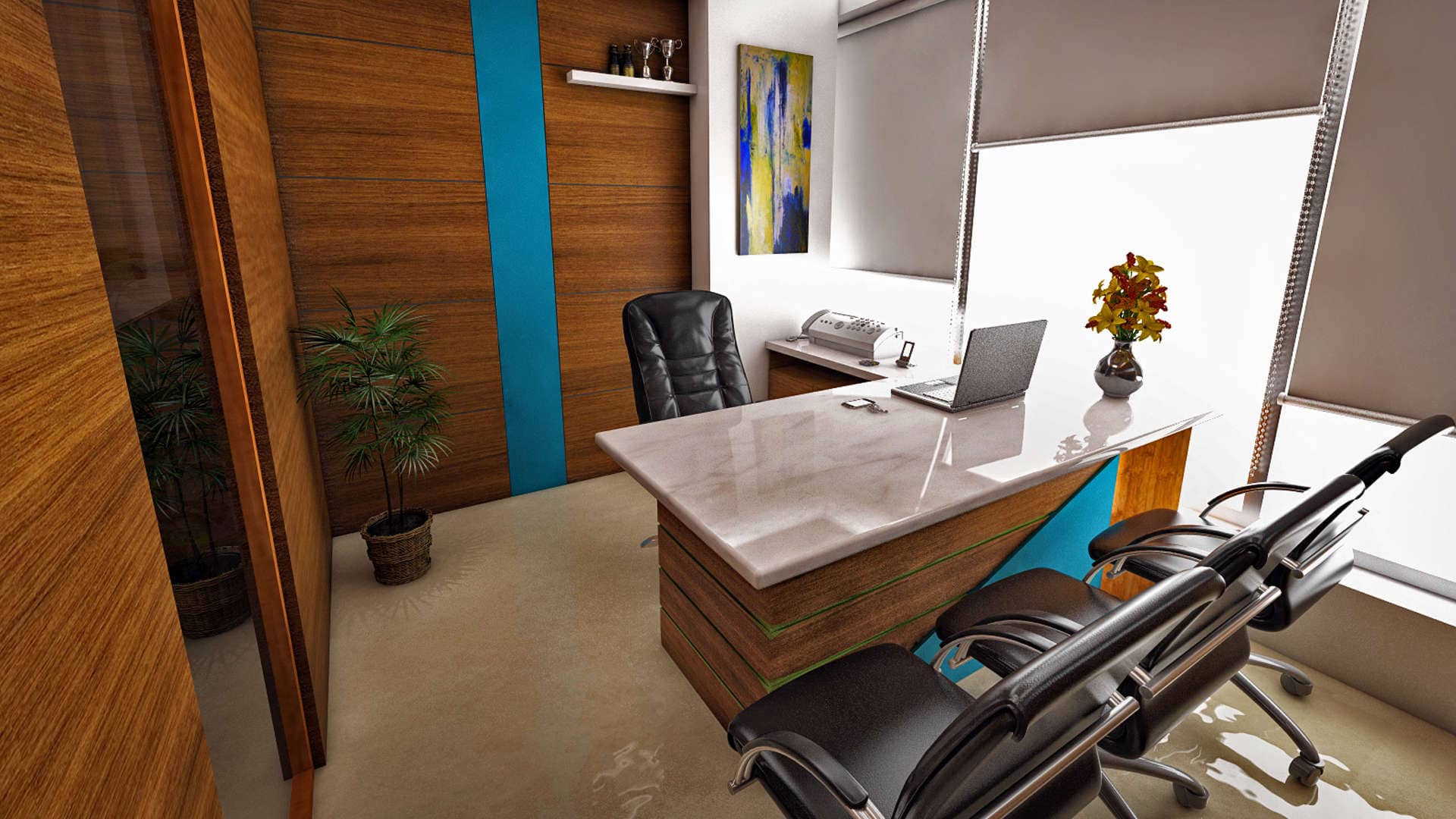 Office Space Interior 3D Rendering