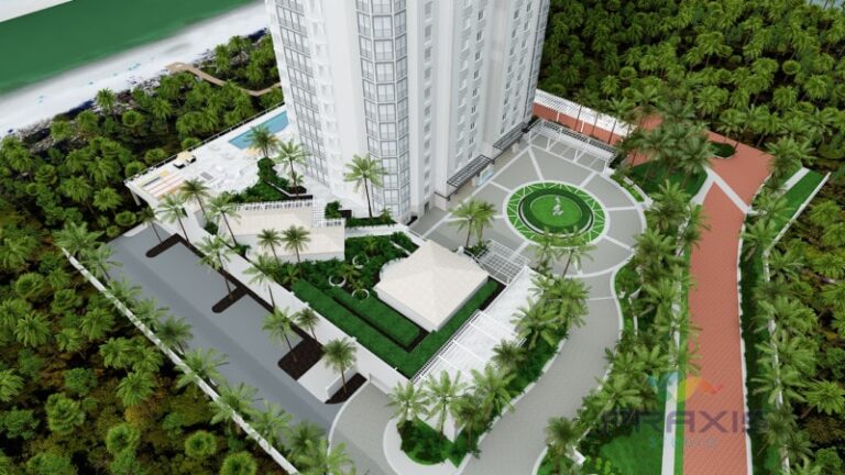 Commercial High Rise Building Bird View 3D Architectural Rendering