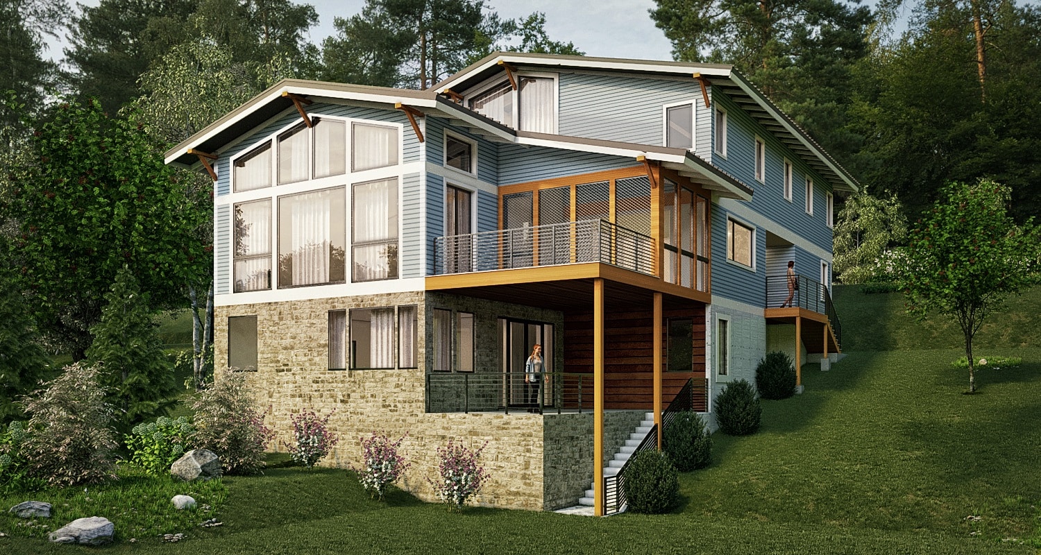 Forest House Front View Exterior Rendering