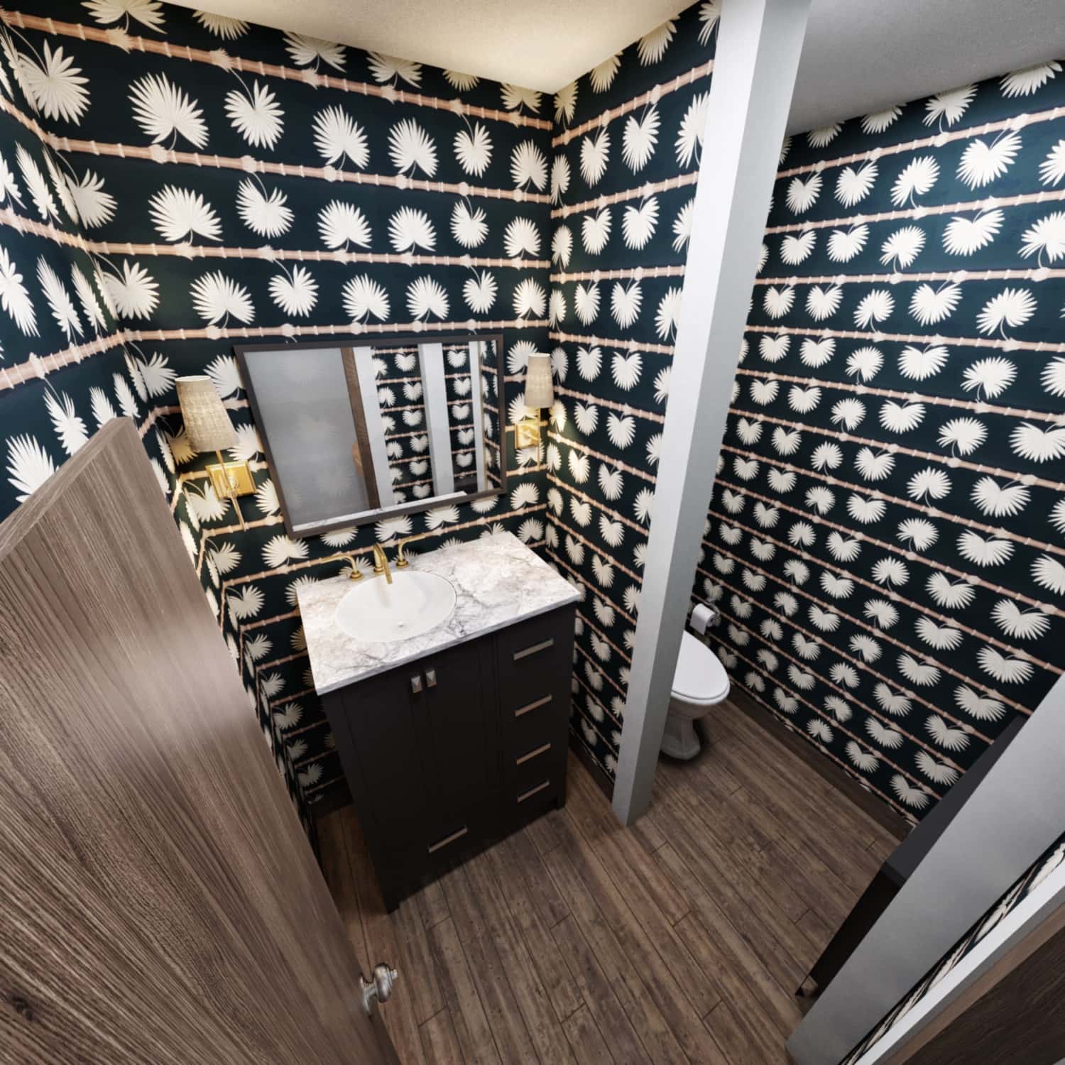 Washroom Black & White Color Combination Interior Rendering