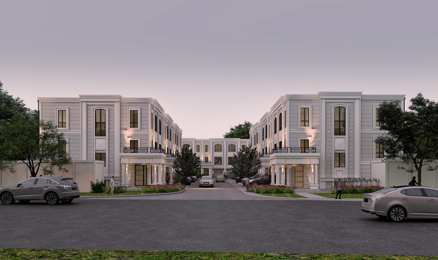 Residential Apartment Road Side Evening View Exterior Rendering