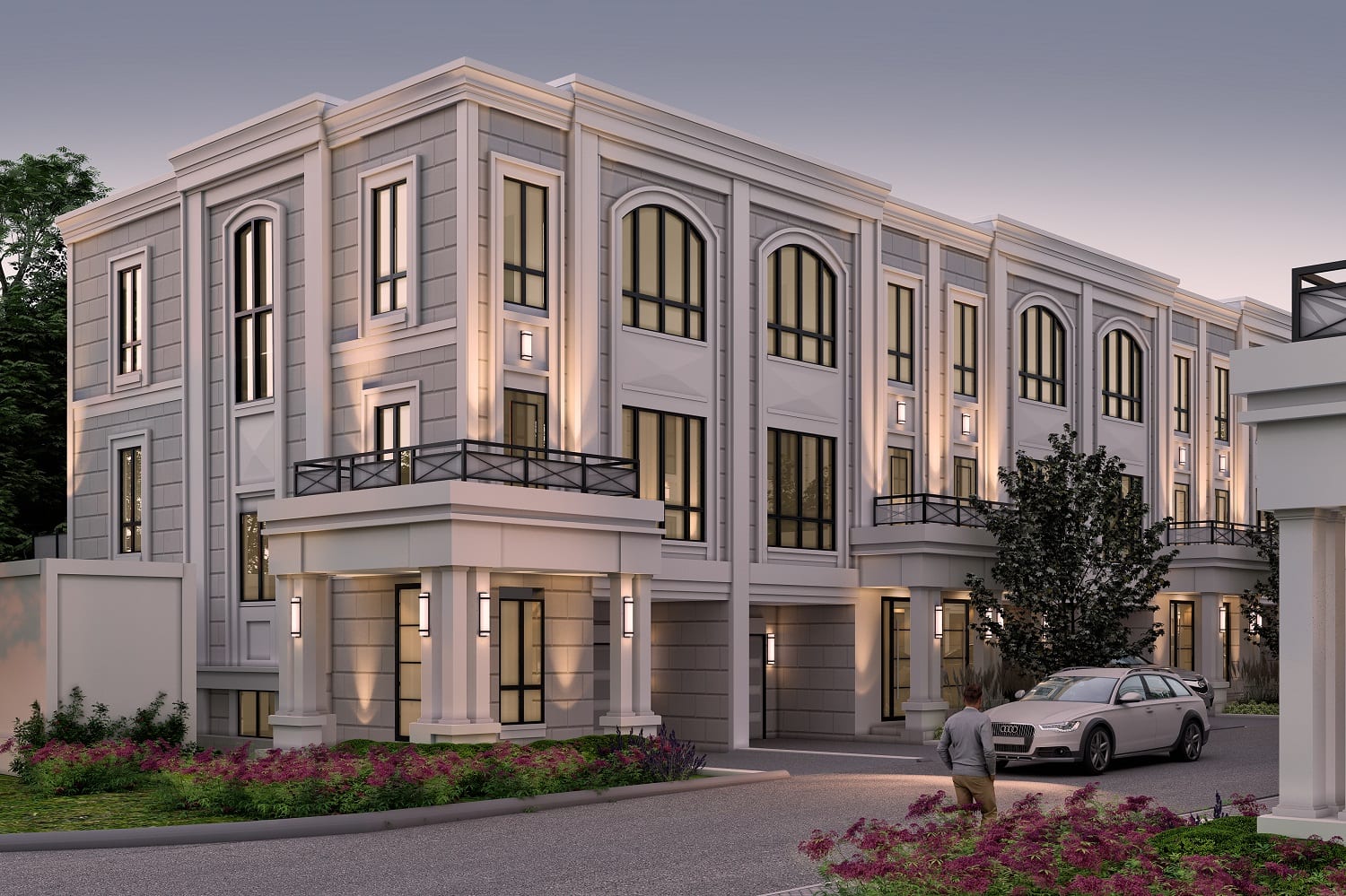 Residential Apartment Evening View Exterior Rendering
