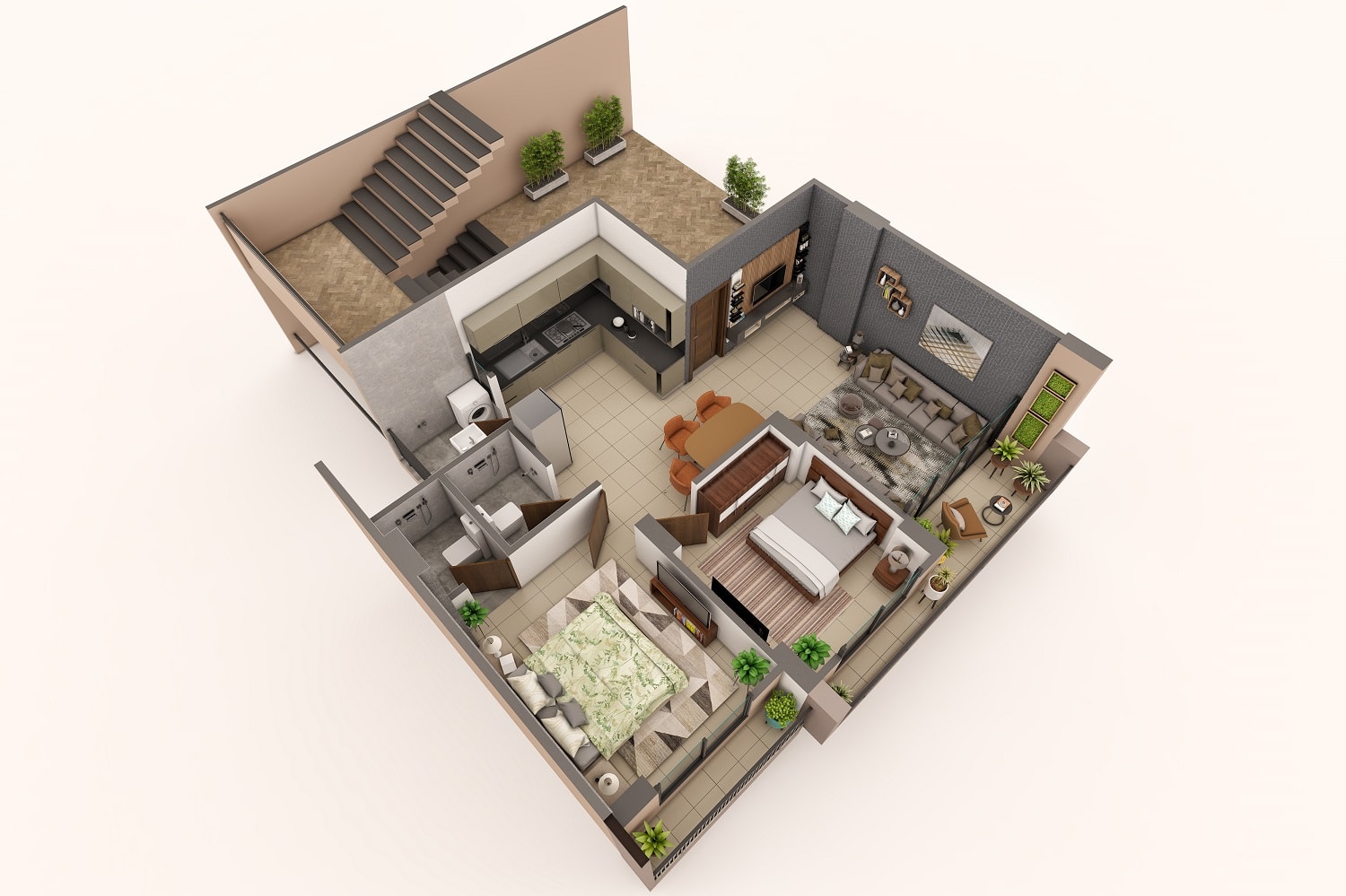 Apartment Modern House 3D Floor Plan