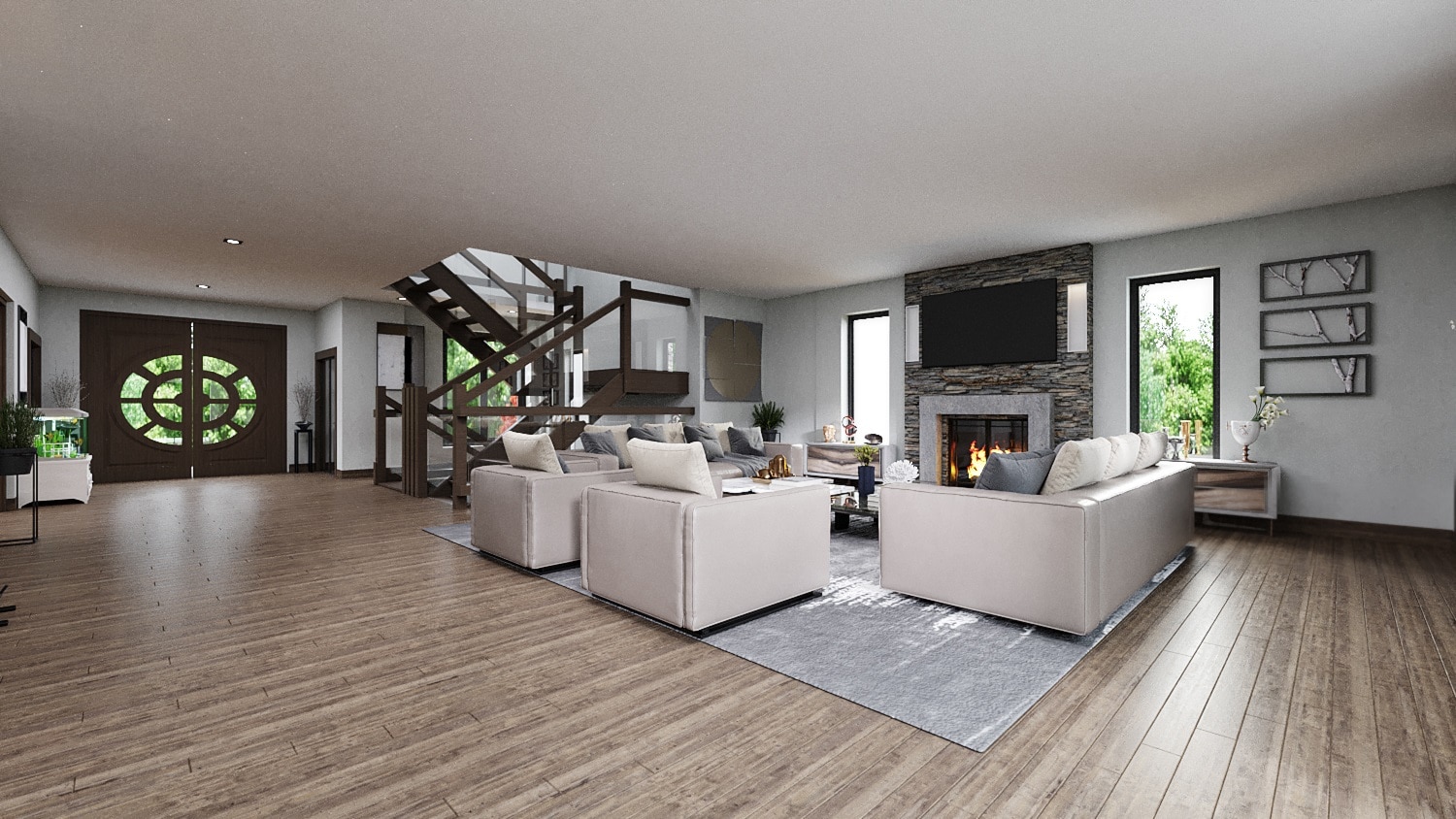 Realistic 3D Living Room Interior Rendering