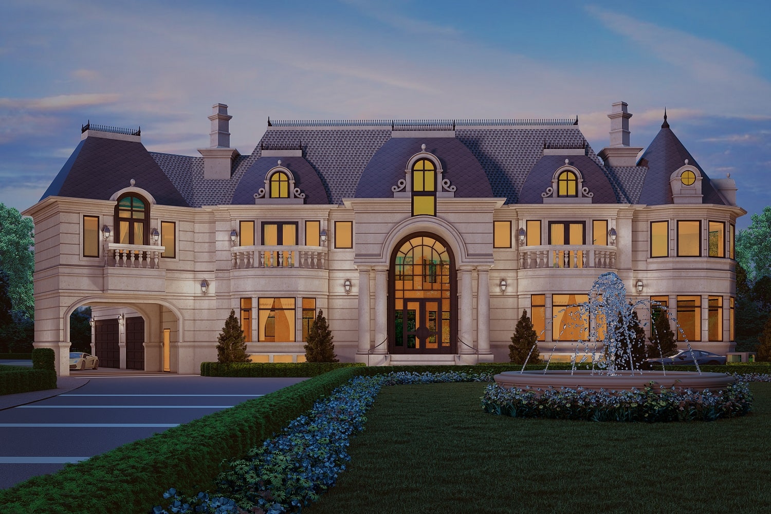 Luxurious Villa Center View 3D Exterior Rendering