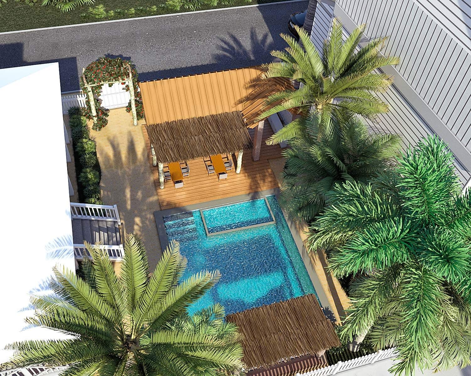 Villa swimming pool bird view exterior visualization