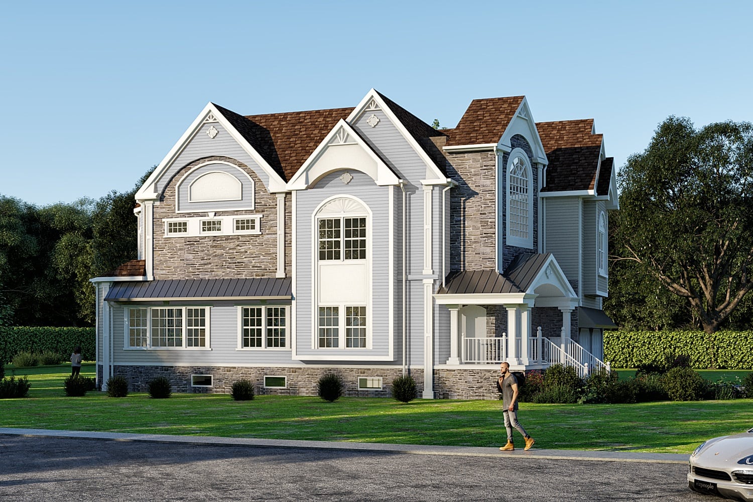 Two-Story House Exterior 3D Visualization