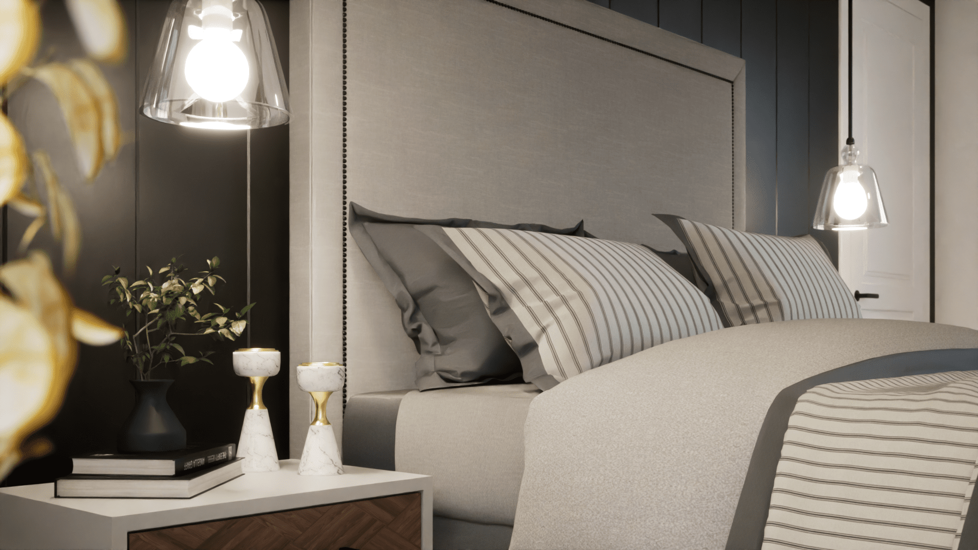 Bedroom and lights interior design rendering