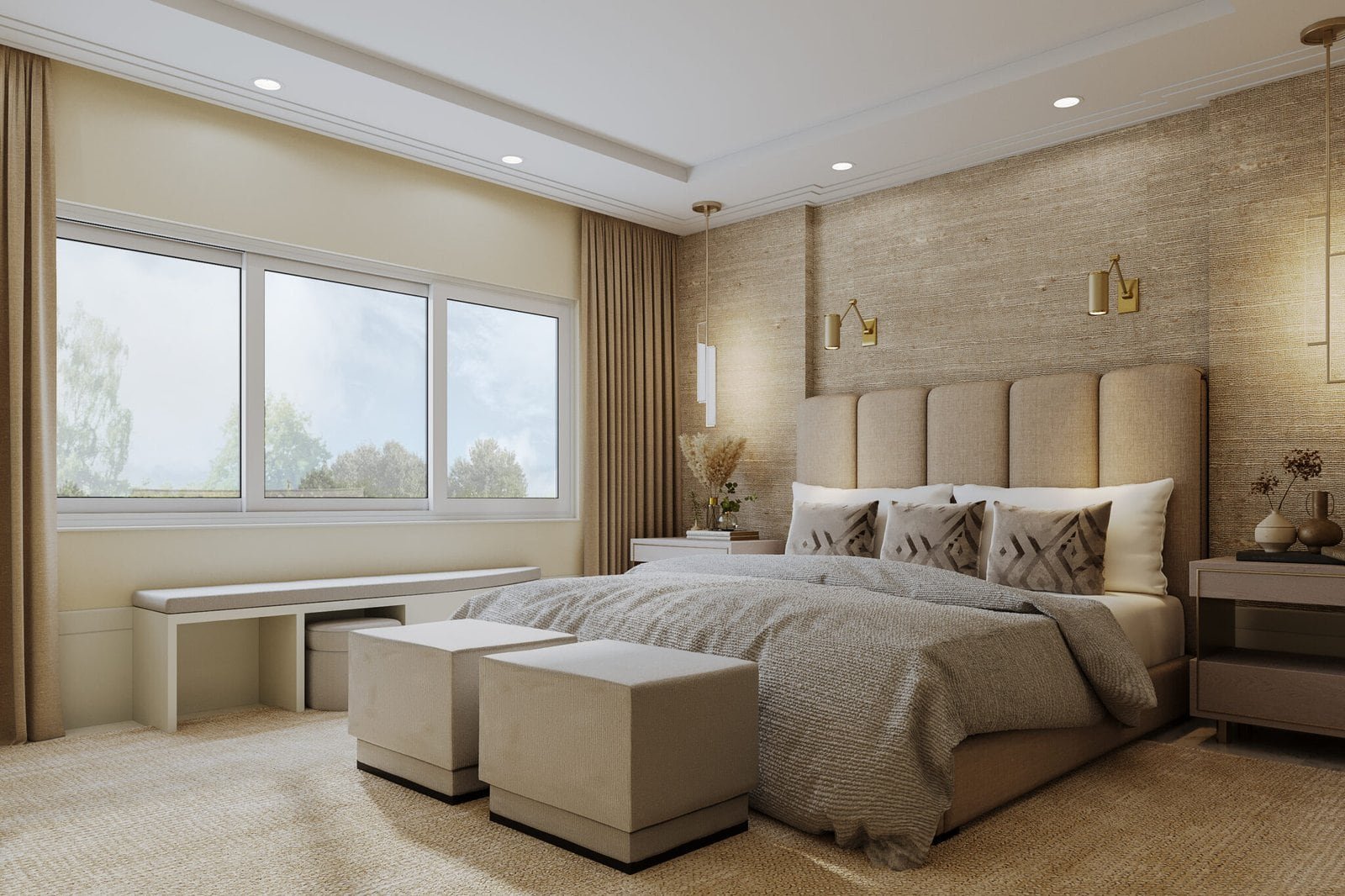 Modern bedroom interior 3D rendering