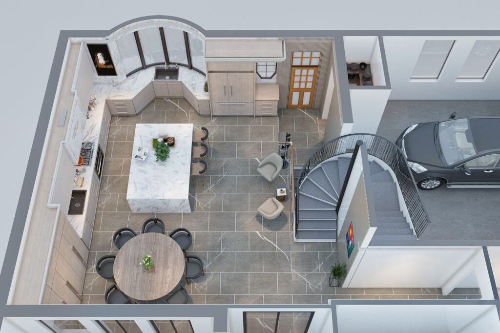 Small house with parking area 3D floor plan