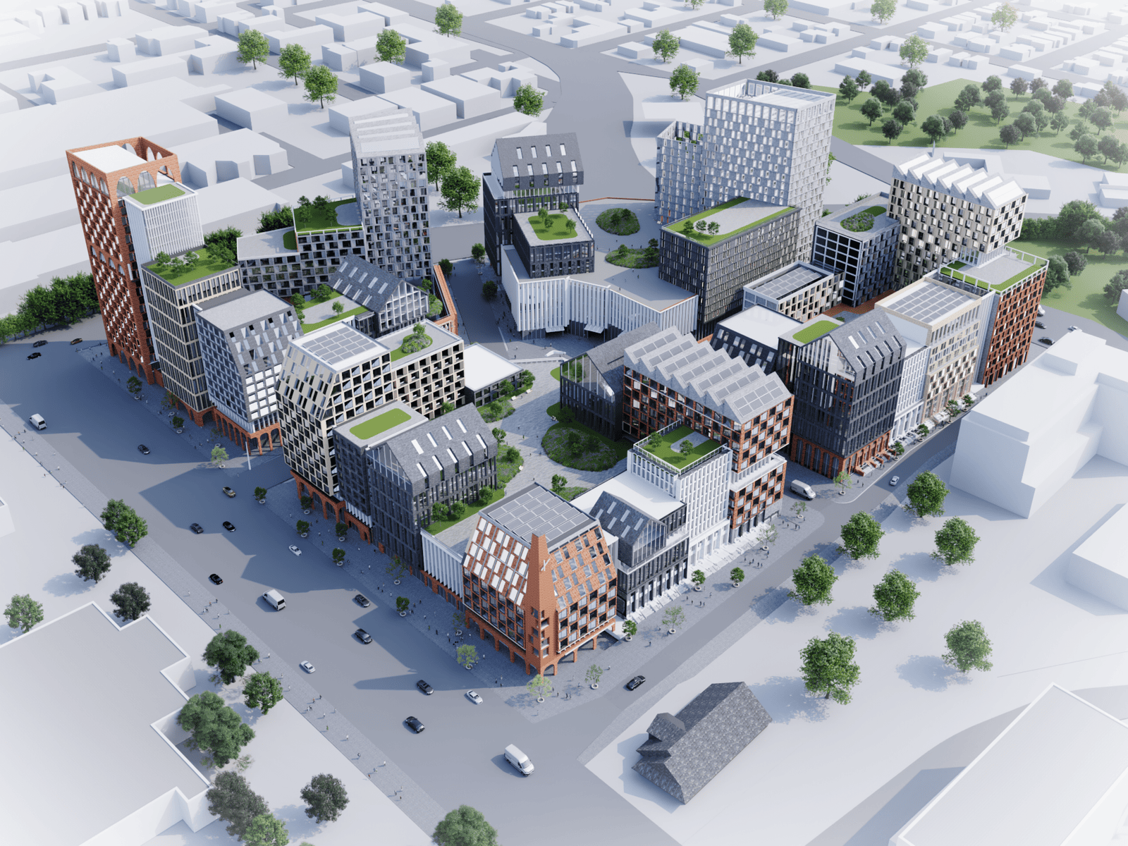 Bird View Multi-Purpose Urban Landscape High-Rise 3D Architectural Visualization