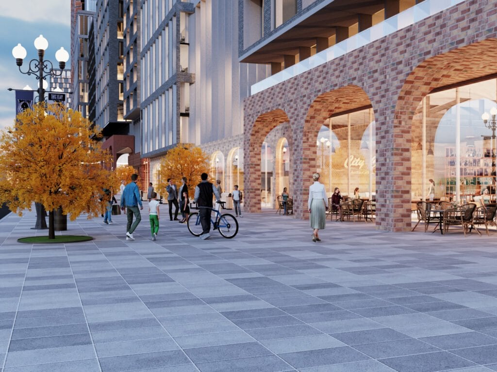 Urban Street View Exterior Architectural 3D Rendering