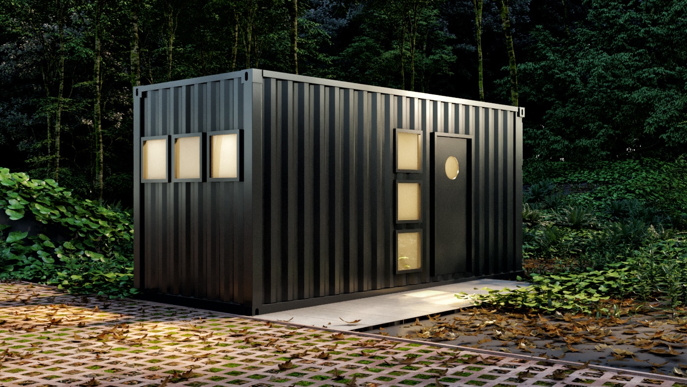 Small Container Forest House Exterior Rendering View 2