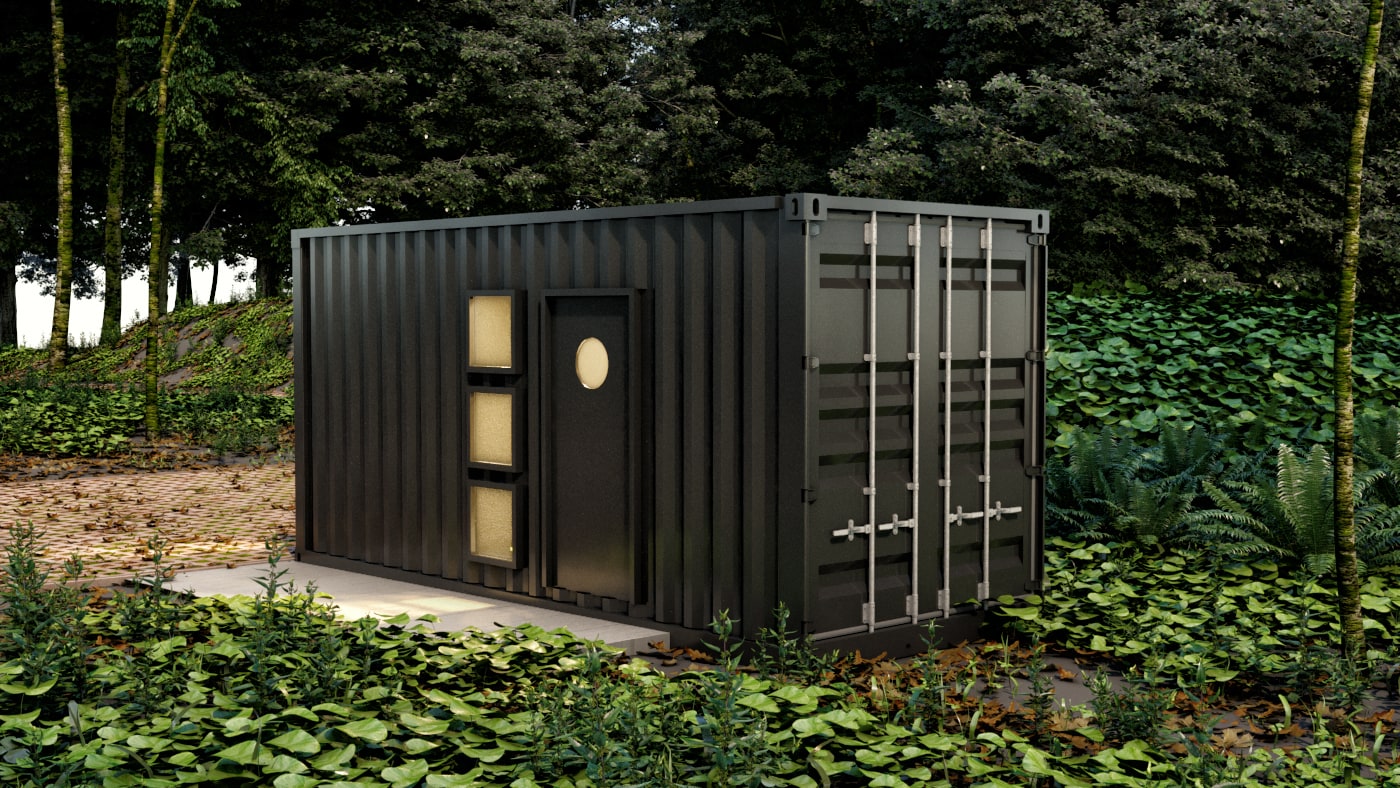 Small Container Forest House Exterior Rendering