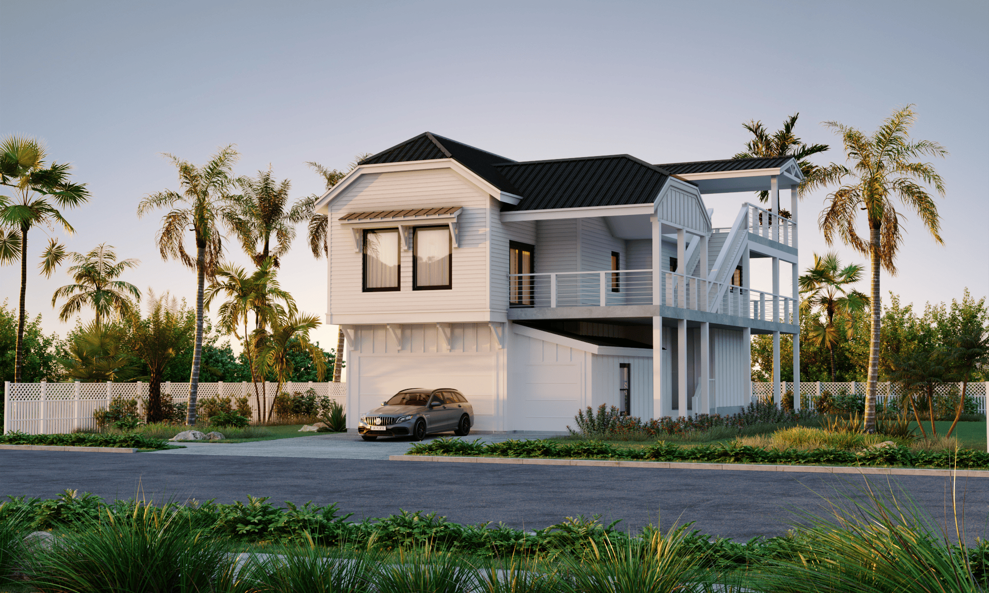 Beach Two-Story House Exterior Rendering