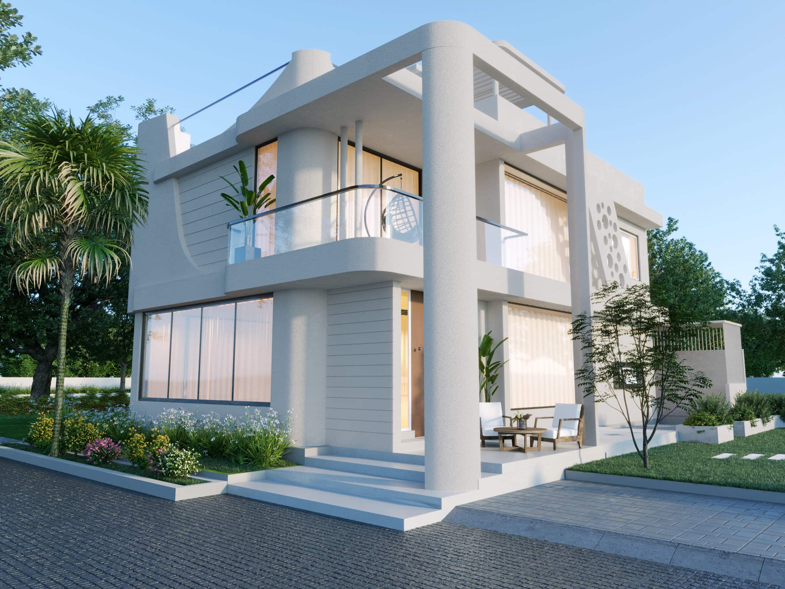 Front View of Small Bungalow House Exterior Rendering
