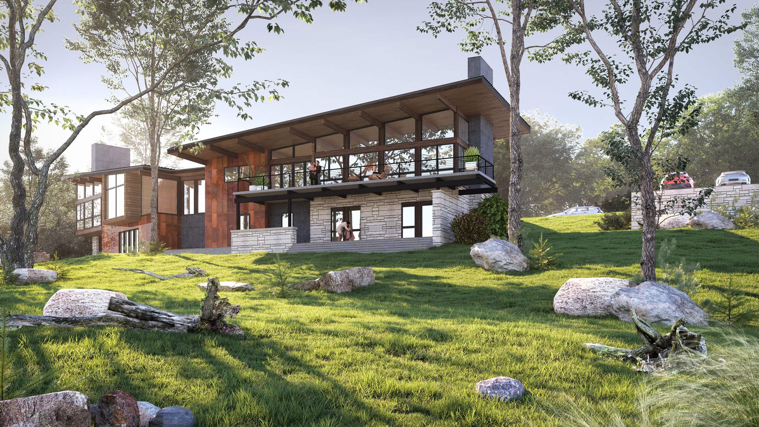Forest Modern House Exterior 3D Rendering in Asheville, North Carolina