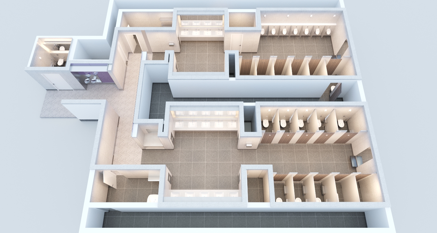 Commercial Washroom Area 3D Floor Plan