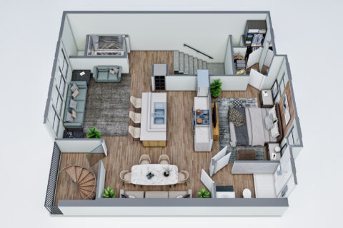 Three-Story Third Floor 3D Floor Plan