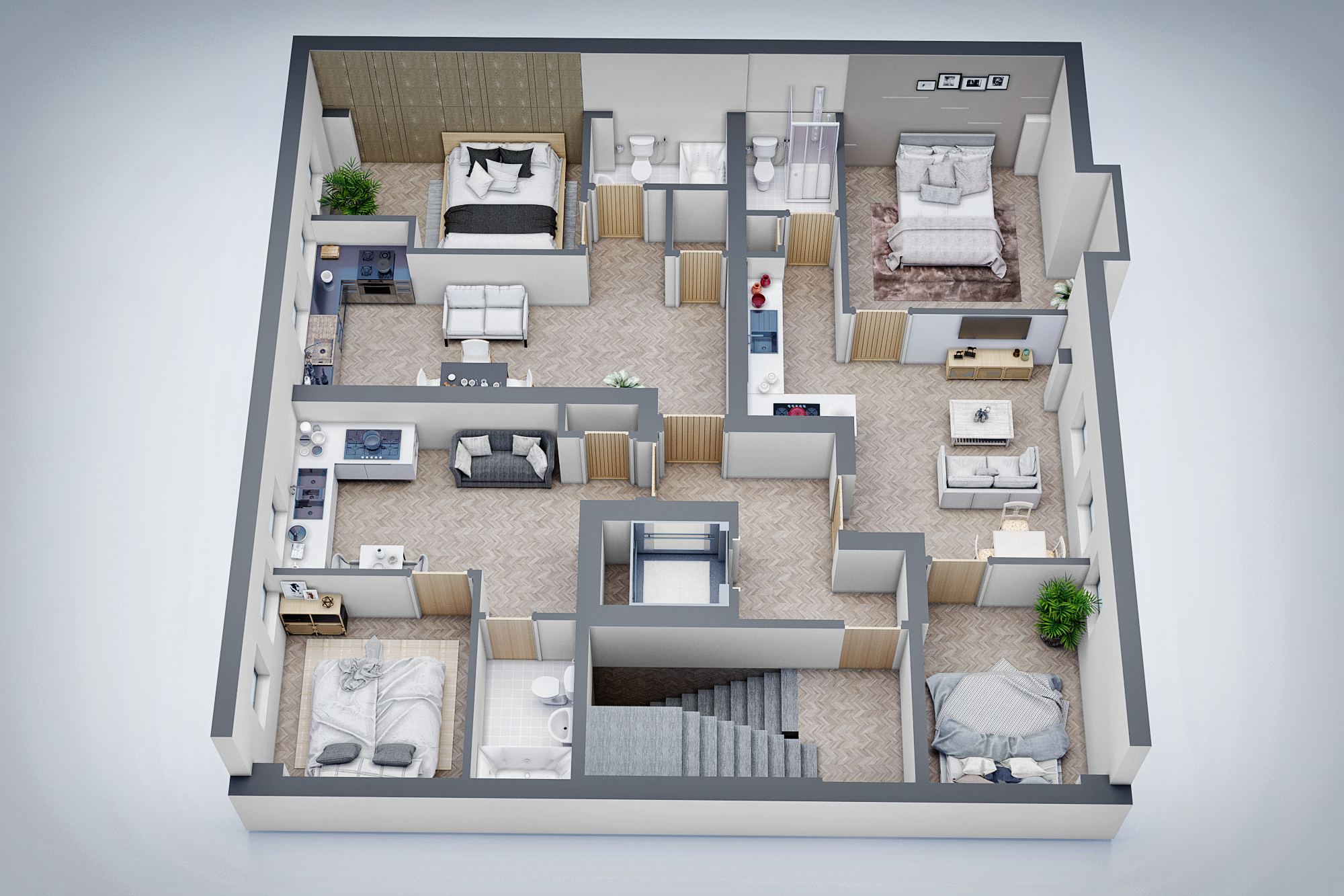 2nd Floor 4 Bedroom Interior 3D Floor Plan